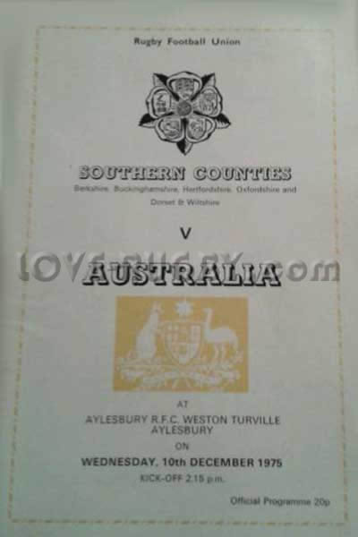 1975 Southern Counties (Eng) v Australia  Rugby Programme